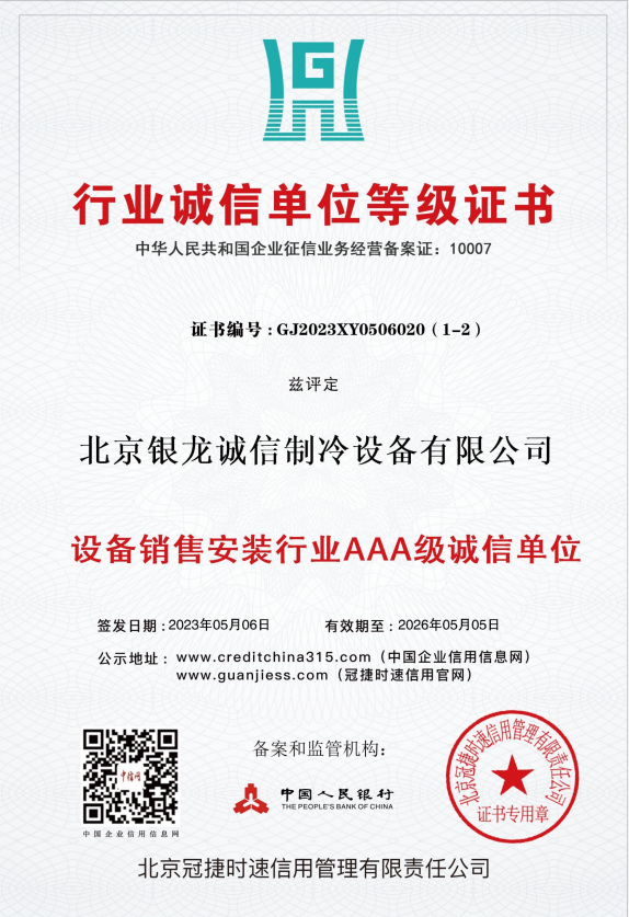 行业诚信单位等级证书
